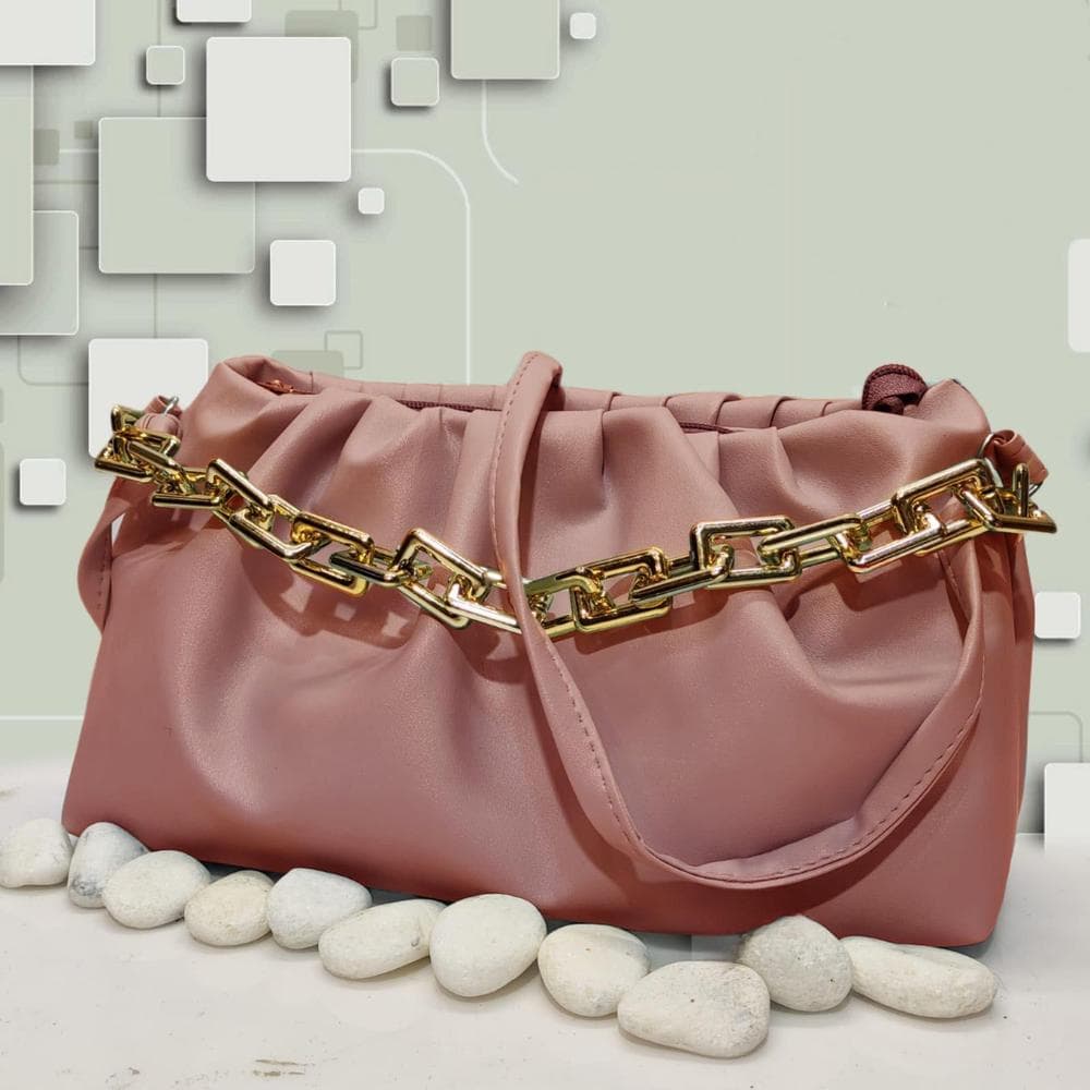 Women's PU Leather Plain Hand Bag Pink