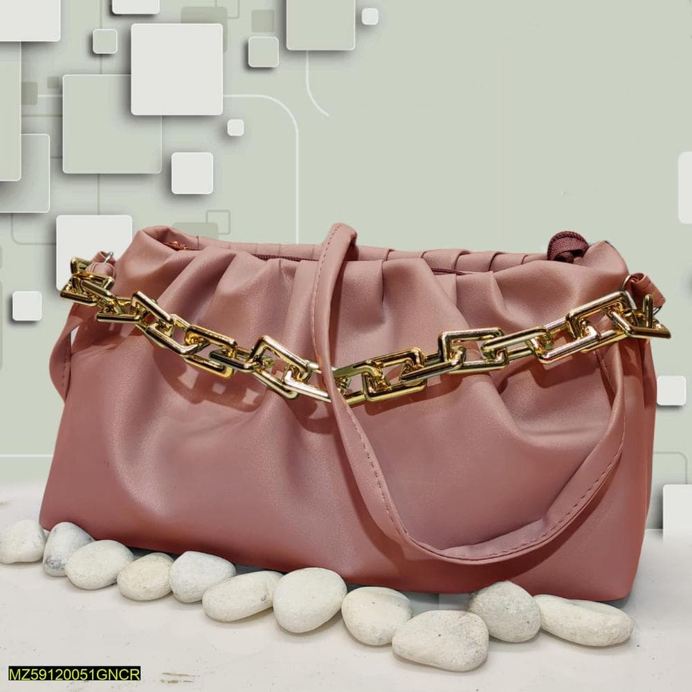 Women's PU Leather Plain Hand Bag Pink
