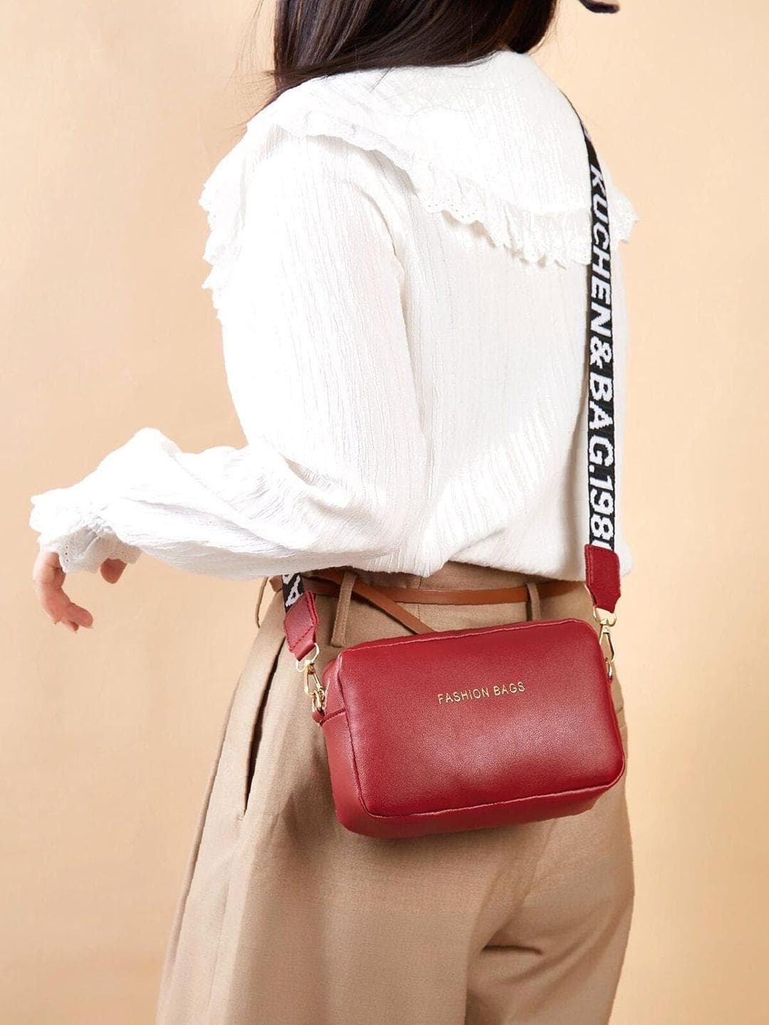 Chic Maroon PU Leather Crossbody Bag for Girls