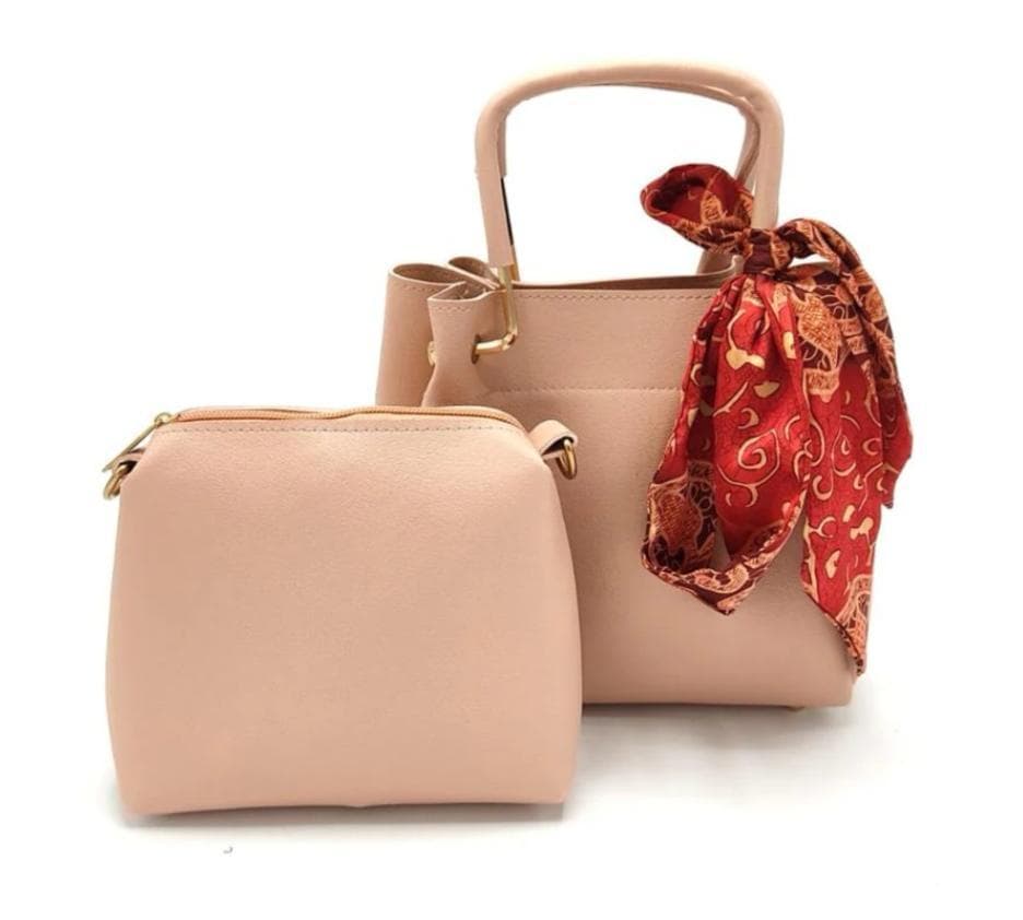 Stylish Women's PU Leather Hand Bag Set - 2 Pcs in Pink
