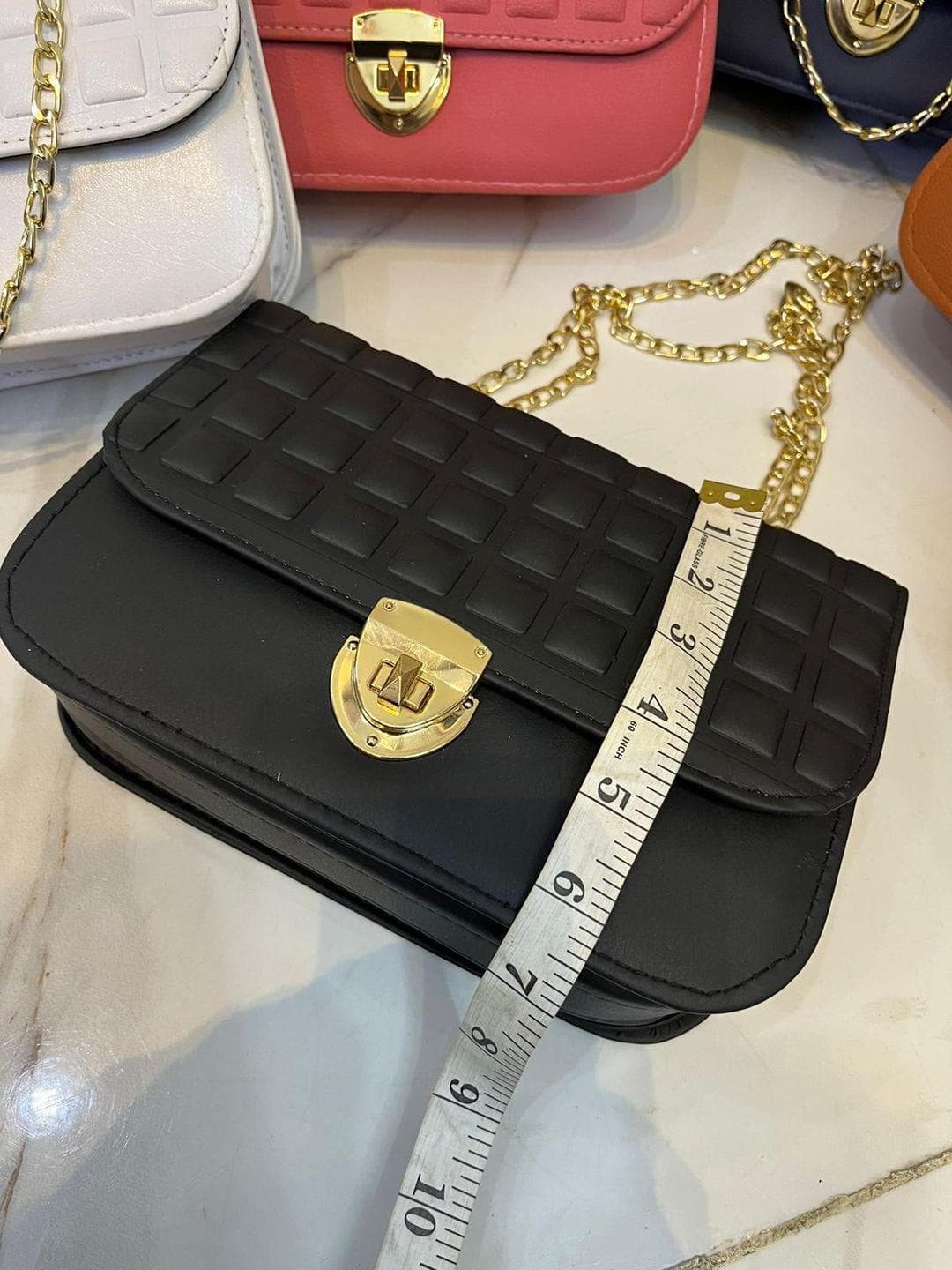 Girls Textured Crossbody Bag with Golden Chain - Medium Rexine Leather Purse in multi Colors