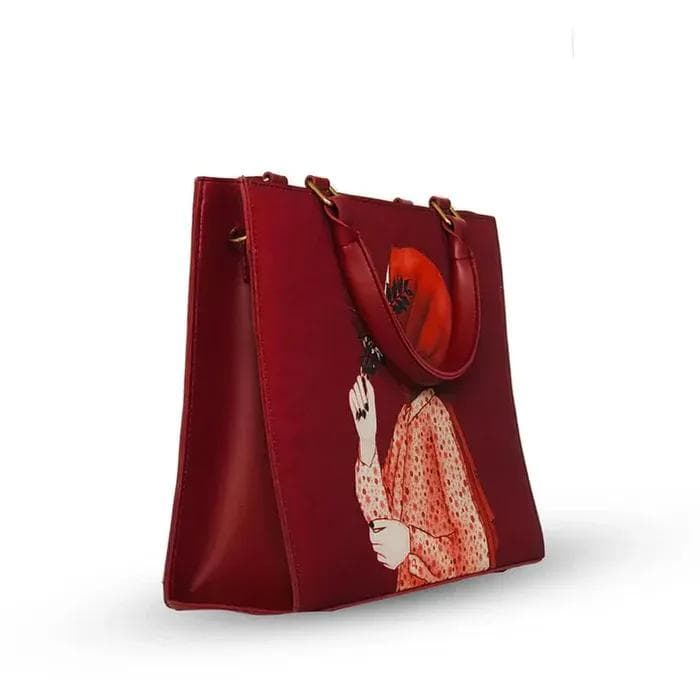 Women's Red Canvas Printed Tote Bag - Large Eco-Friendly Shopping Bag with Top Handles