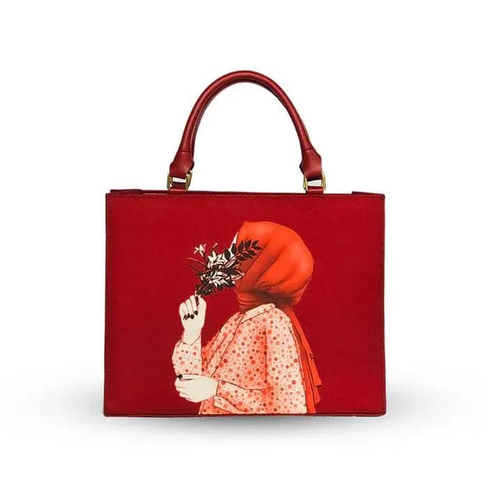 Women's Red Canvas Printed Tote Bag - Large Eco-Friendly Shopping Bag with Top Handles