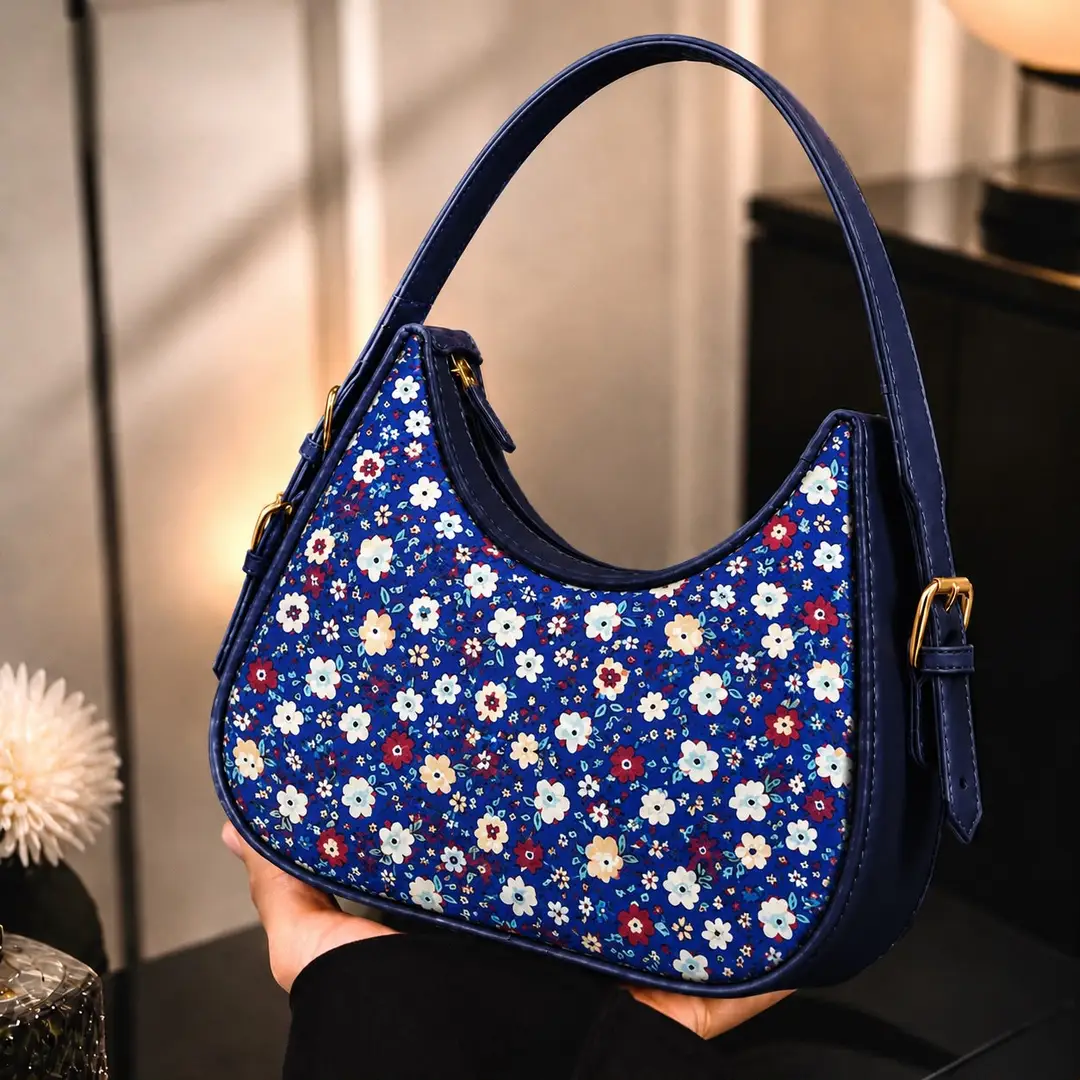 Floral Rexgine Leather Hobo Bag for Girls, Adjustable Handle