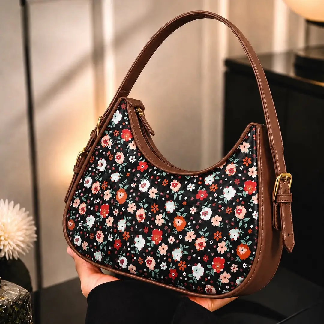 Floral Rexgine Leather Hobo Bag for Girls, Adjustable Handle