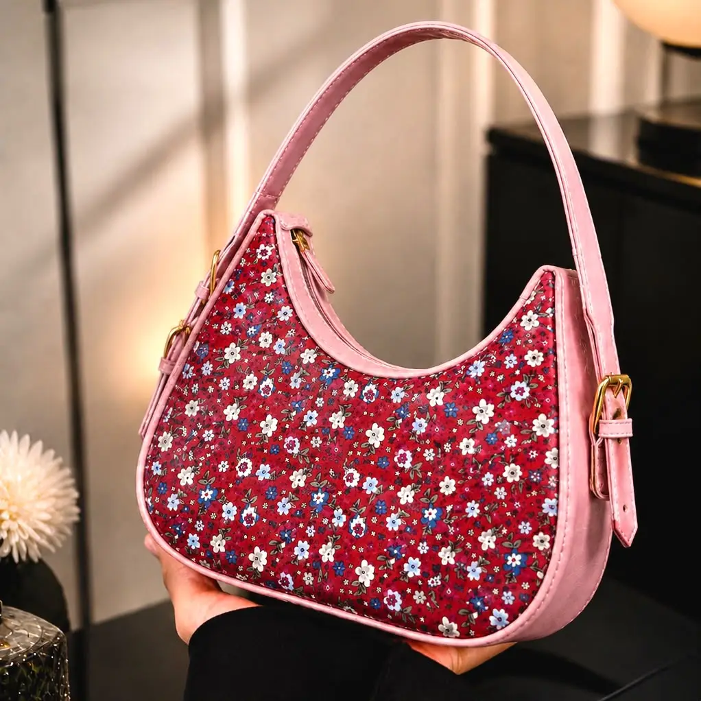 Floral Rexgine Leather Hobo Bag for Girls, Adjustable Handle