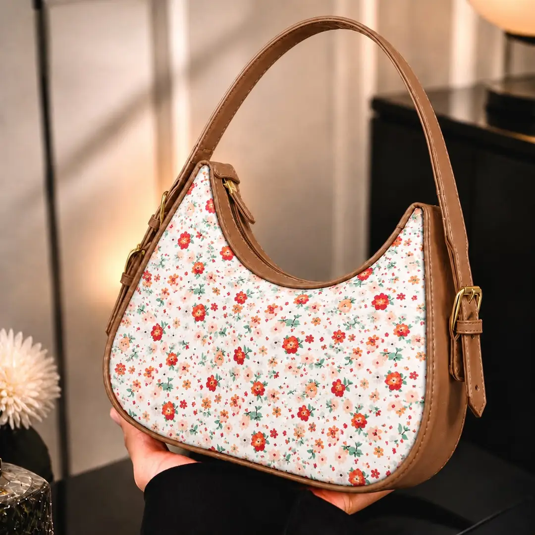 Floral Rexgine Leather Hobo Bag for Girls, Adjustable Handle