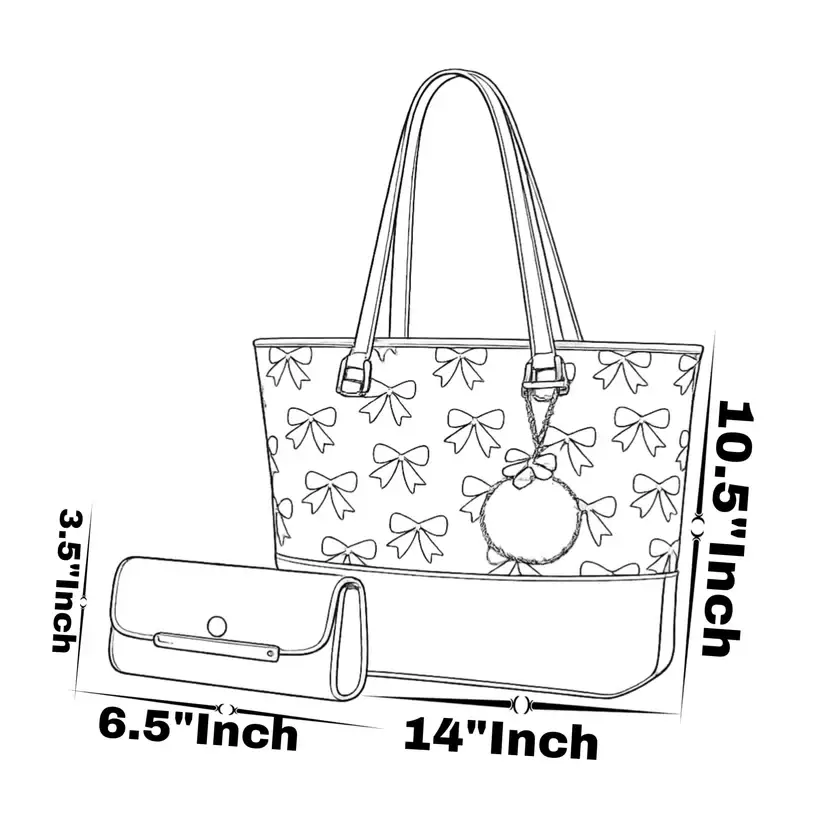 Flendy Canvas Printed Girls Hand Bag – Pink Bow Tote with Wallet