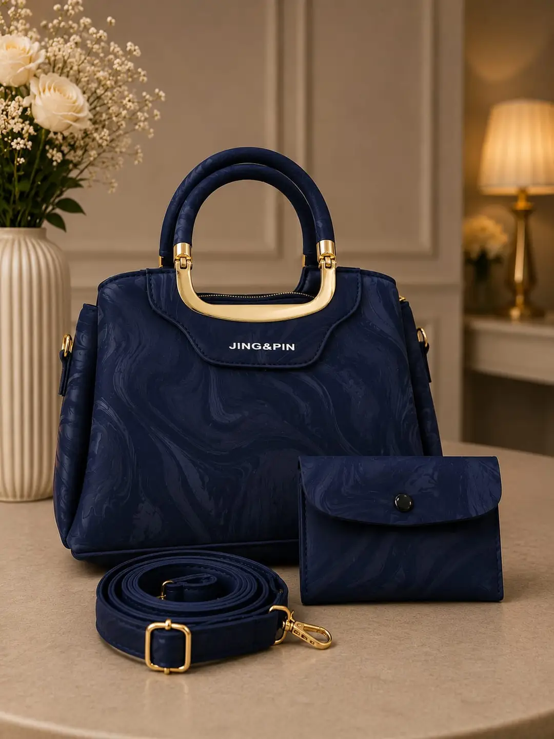 Girl's Leather Textured Hand Bag – 2 Pcs Top Handle | COD Pakistan