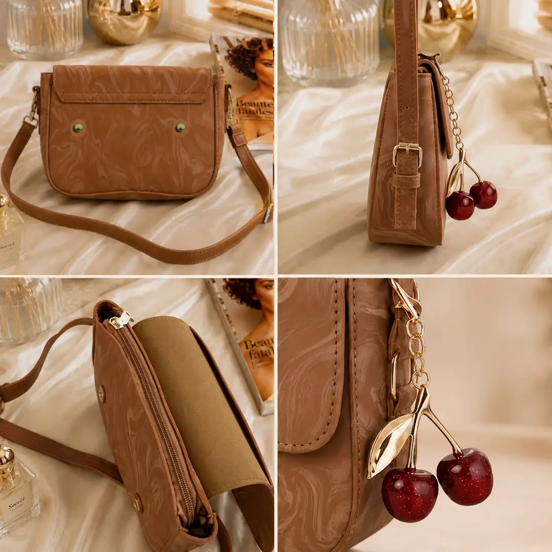 Girl's Leather Textured Hand Bag - Multicolor Top Handle Crossbody