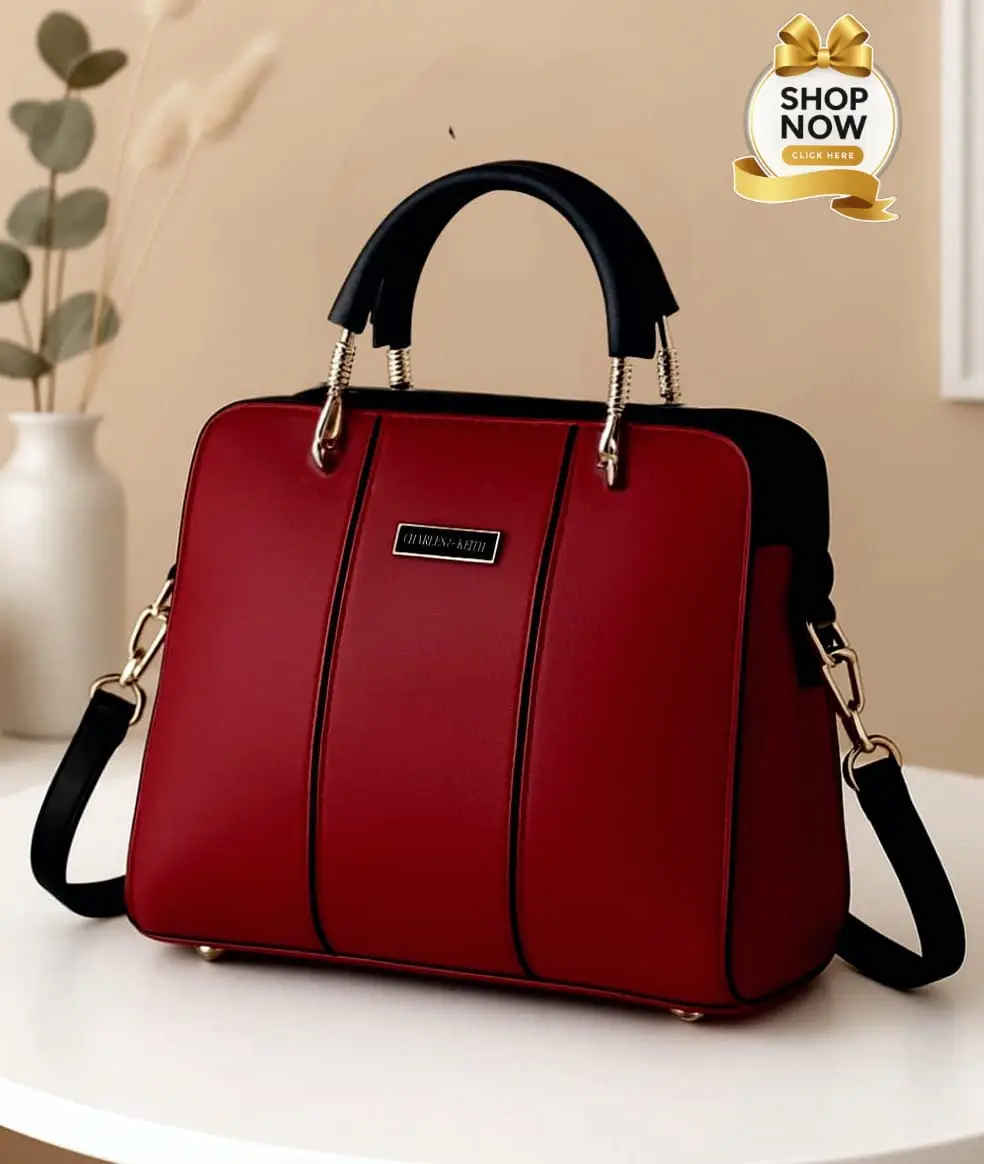 Women's Rexine Plain Hand Bag - Top Handle | Black & Maroon